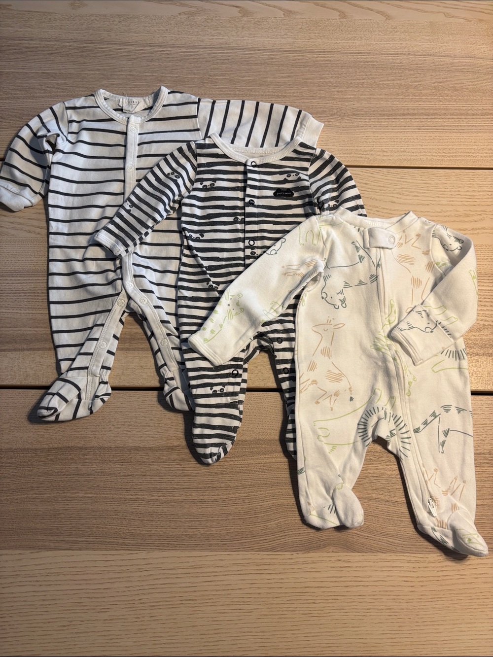 Soft Striped and Animal-Print Baby Footies - Neutral White & Gray